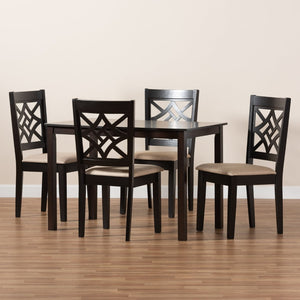 Baxton Studio Baxton Nicolette 5-Piece Modern Dining Set with Sand Upholstery & Dark Brown Wood Finish for Elegance RH340C-Sand/Dark Brown-5PC Dining Set