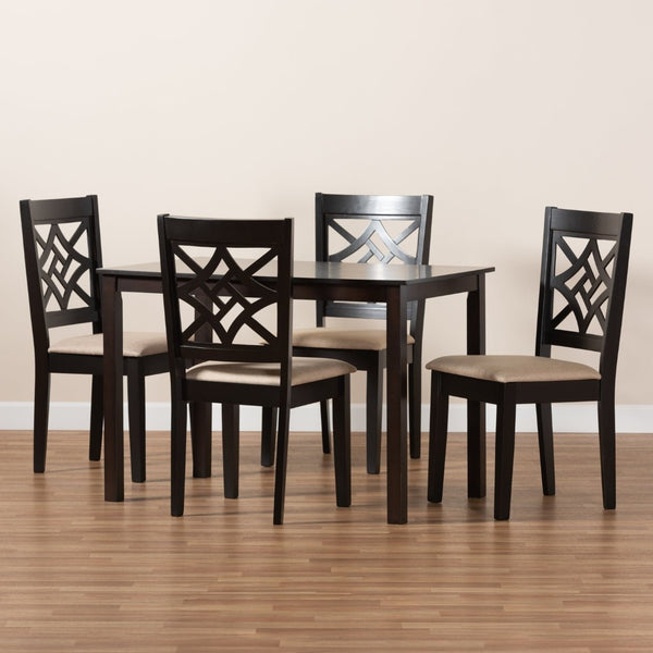 Baxton Studio Baxton Nicolette 5-Piece Modern Dining Set with Sand Upholstery & Dark Brown Wood Finish for Elegance RH340C-Sand/Dark Brown-5PC Dining Set