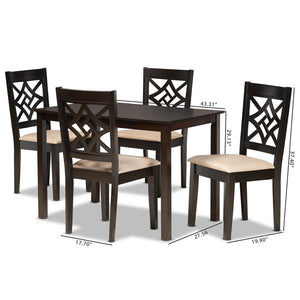 Baxton Studio Baxton Nicolette 5-Piece Modern Dining Set with Sand Upholstery & Dark Brown Wood Finish for Elegance RH340C-Sand/Dark Brown-5PC Dining Set