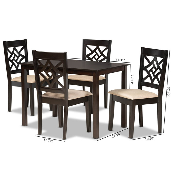 Baxton Studio Baxton Nicolette 5-Piece Modern Dining Set with Sand Upholstery & Dark Brown Wood Finish for Elegance RH340C-Sand/Dark Brown-5PC Dining Set