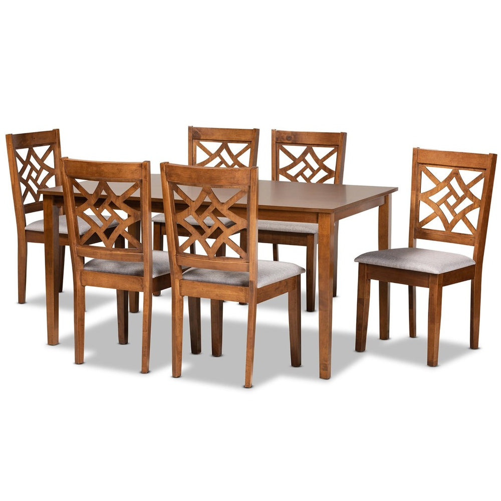 Baxton Studio Baxton Studio Nicolette 7-Piece Dining Set - Modern Grey Upholstered Chairs & Walnut Table, Stylish Elegance RH340C-Grey/Walnut-7PC Dining Set