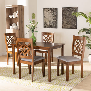 Baxton Studio Baxton Studio Nicolette 5-Piece Modern Dining Set in Grey Fabric & Walnut Wood - Stylish Comfort! RH340C-Grey/Walnut-5PC Dining Set