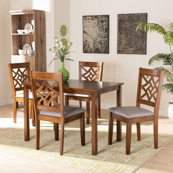 Baxton Studio Baxton Studio Nicolette 5-Piece Modern Dining Set in Grey Fabric & Walnut Wood - Stylish Comfort! RH340C-Grey/Walnut-5PC Dining Set