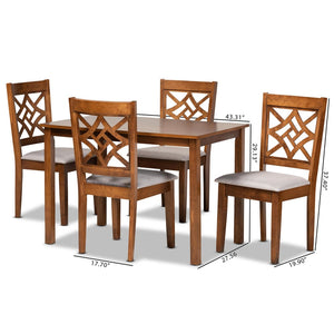 Baxton Studio Baxton Studio Nicolette 5-Piece Modern Dining Set in Grey Fabric & Walnut Wood - Stylish Comfort! RH340C-Grey/Walnut-5PC Dining Set