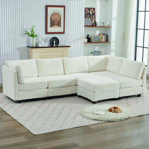 English Elm Corduroy Plush U-Shaped Sectional Sofa with Storage Ottoman, Pet-Friendly Durable Modular Comfort Beige W2915S00062