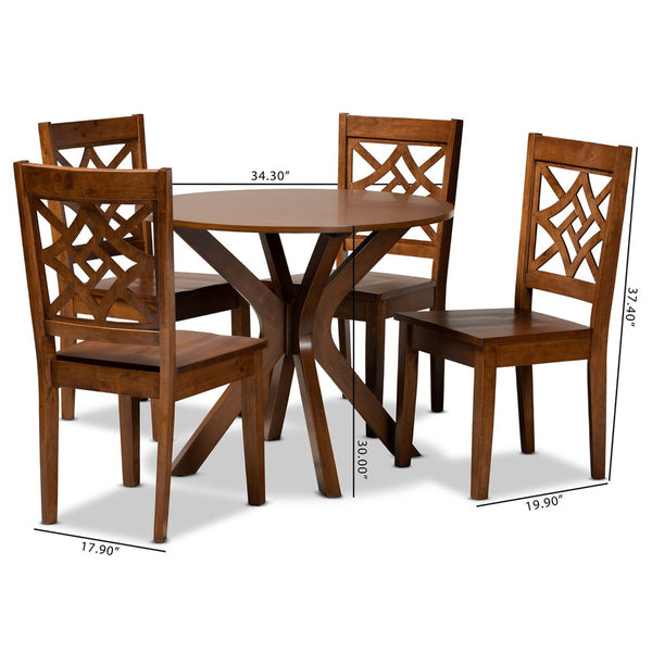 Baxton Studio Baxton Studio Modern 5-Piece Dining Set with Circular Table and Geometric Cut-Out Chairs for Comfort Miela Walnut 5-Piece Miela-Walnut-5PC Dining Set