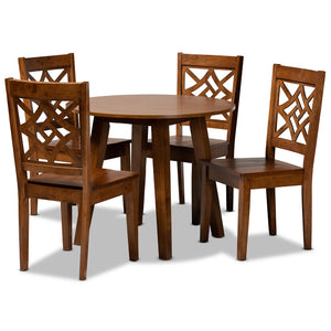 Baxton Studio Baxton Studio Rava 5-Piece Walnut Brown Dining Set - Modern Circular Table & Scoop Chairs for Comfort Rava-Walnut-5PC Dining Set