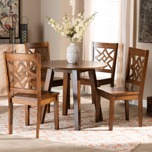 Baxton Studio Baxton Studio Rava 5-Piece Walnut Brown Dining Set - Modern Circular Table & Scoop Chairs for Comfort Rava-Walnut-5PC Dining Set