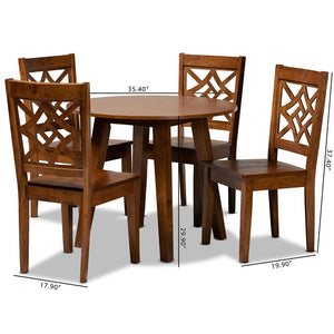 Baxton Studio Baxton Studio Rava 5-Piece Walnut Brown Dining Set - Modern Circular Table & Scoop Chairs for Comfort Rava-Walnut-5PC Dining Set
