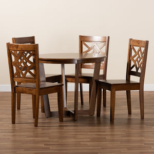 Baxton Studio Baxton Brava 5-Piece Modern Walnut Brown Dining Set with Sculpted Chairs for Stylish Comfort Brava-Walnut-5PC Dining Set