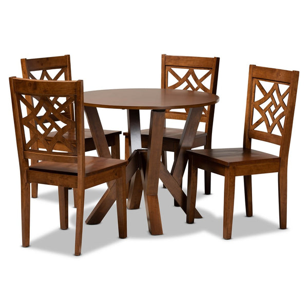 Baxton Studio Baxton Kaila Modern 5-Piece Walnut Brown Dining Set with Geometric Chairs for Stylish Dining Spaces Kaila-Walnut-5PC Dining Set