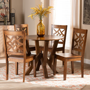Baxton Studio Baxton Kaila Modern 5-Piece Walnut Brown Dining Set with Geometric Chairs for Stylish Dining Spaces Kaila-Walnut-5PC Dining Set