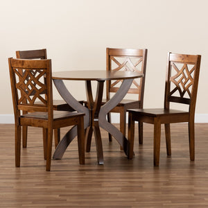 Baxton Studio Baxton Anila Modern Walnut Brown 5-Piece Dining Set with Stylish Scoop Seats and Geometric Backs Anila-Walnut-5PC Dining Set