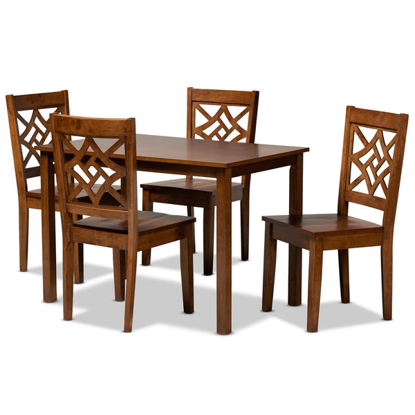Baxton Studio Baxton Studio Nicolette Modern Walnut Brown 5-Piece Dining Set with Stylish Scoop Seats & Table RH340C-Walnut-5PC Dining Set