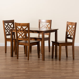 Baxton Studio Baxton Studio Nicolette Modern Walnut Brown 5-Piece Dining Set with Stylish Scoop Seats & Table RH340C-Walnut-5PC Dining Set