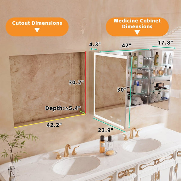 English Elm Lighted Aluminum Medicine Cabinet Smart Mirror with Anti-fog Led and Built-in Usb Outlet W5609P461480