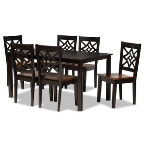 Baxton Studio Baxton Studio Nicolette 7-Piece Modern Dining Set in Two-Tone Brown with Sculpted Chairs & Table RH340C-Dark Brown/Walnut-7PC Dining Set