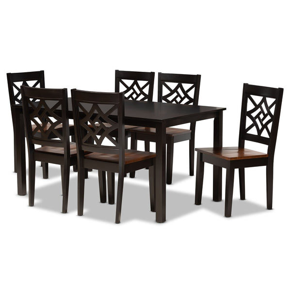 Baxton Studio Baxton Studio Nicolette 7-Piece Modern Dining Set in Two-Tone Brown with Sculpted Chairs & Table RH340C-Dark Brown/Walnut-7PC Dining Set
