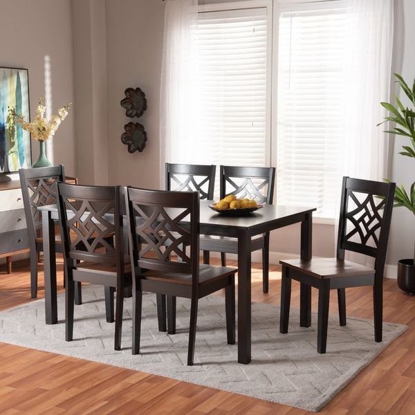 Baxton Studio Baxton Studio Nicolette 7-Piece Modern Dining Set in Two-Tone Brown with Sculpted Chairs & Table RH340C-Dark Brown/Walnut-7PC Dining Set
