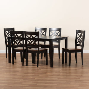 Baxton Studio Baxton Studio Nicolette 7-Piece Modern Dining Set in Two-Tone Brown with Sculpted Chairs & Table RH340C-Dark Brown/Walnut-7PC Dining Set