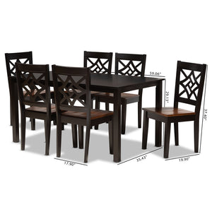 Baxton Studio Baxton Studio Nicolette 7-Piece Modern Dining Set in Two-Tone Brown with Sculpted Chairs & Table RH340C-Dark Brown/Walnut-7PC Dining Set
