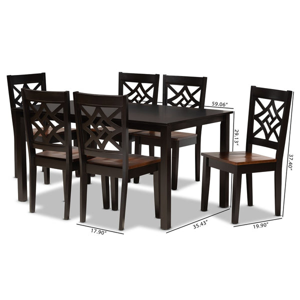 Baxton Studio Baxton Studio Nicolette 7-Piece Modern Dining Set in Two-Tone Brown with Sculpted Chairs & Table RH340C-Dark Brown/Walnut-7PC Dining Set