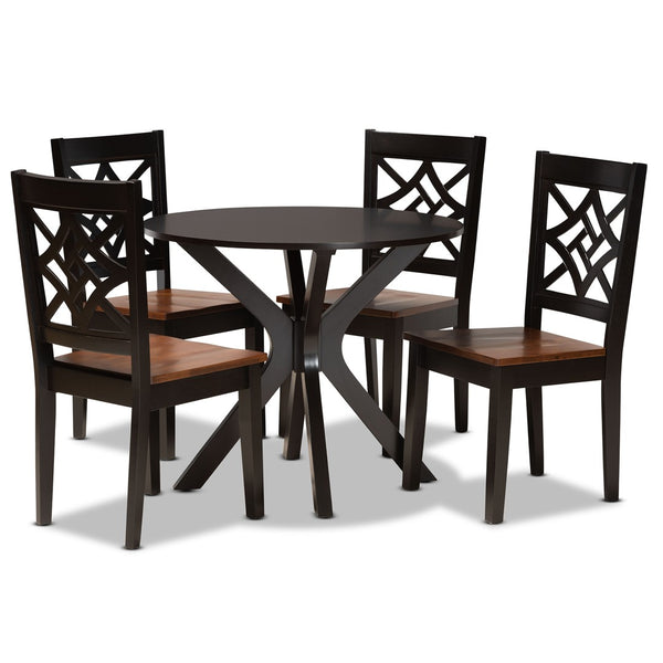 Baxton Studio Baxton Studio Miela Modern 5-Piece Dining Set with Two-Tone Finish for Stylish Gatherings at Home Miela-Dark Brown/Walnut-5PC Dining Set