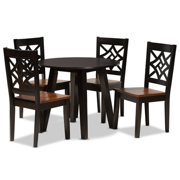 Baxton Studio Baxton Studio Rava 5-Piece Two-Tone Dining Set with Modern Design for Stylish Comfort & Functionality Rava-Dark Brown/Walnut-5PC Dining Set