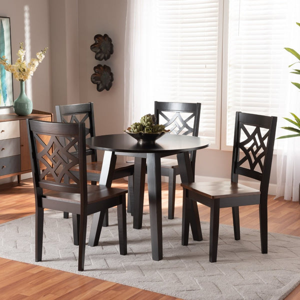 Baxton Studio Baxton Studio Rava 5-Piece Two-Tone Dining Set with Modern Design for Stylish Comfort & Functionality Rava-Dark Brown/Walnut-5PC Dining Set