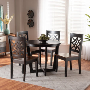 Baxton Studio Baxton Brava Modern 5-Piece Dining Set - Two-Tone Dark Brown & Walnut Wood, Round Table & Chairs Brava-Dark Brown/Walnut-5PC Dining Set
