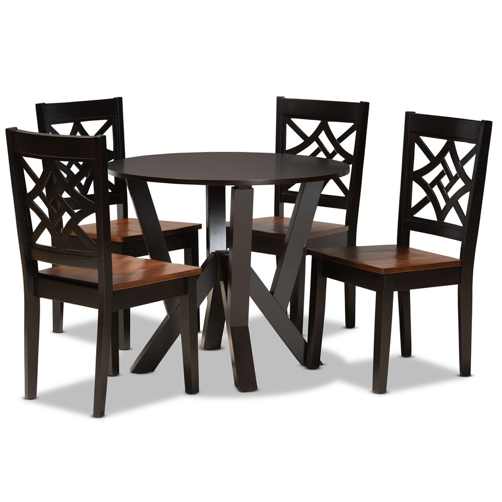 Baxton Studio Baxton Studio Kaila Elegant 5-Piece Two-Tone Dining Set with Sculptural Chairs for Modern Spaces Kaila-Dark Brown/Walnut-5PC Dining Set