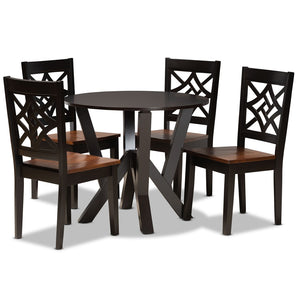 Baxton Studio Baxton Studio Kaila Elegant 5-Piece Two-Tone Dining Set with Sculptural Chairs for Modern Spaces Kaila-Dark Brown/Walnut-5PC Dining Set