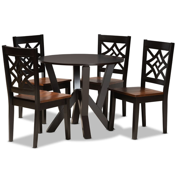 Baxton Studio Baxton Studio Kaila Elegant 5-Piece Two-Tone Dining Set with Sculptural Chairs for Modern Spaces Kaila-Dark Brown/Walnut-5PC Dining Set