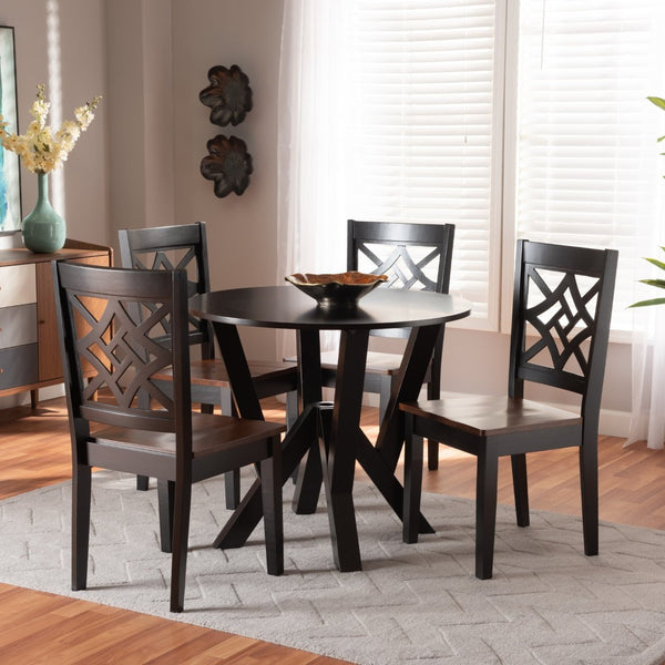 Baxton Studio Baxton Studio Kaila Elegant 5-Piece Two-Tone Dining Set with Sculptural Chairs for Modern Spaces Kaila-Dark Brown/Walnut-5PC Dining Set