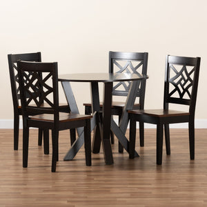 Baxton Studio Baxton Studio Kaila Elegant 5-Piece Two-Tone Dining Set with Sculptural Chairs for Modern Spaces Kaila-Dark Brown/Walnut-5PC Dining Set