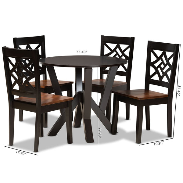 Baxton Studio Baxton Studio Kaila Elegant 5-Piece Two-Tone Dining Set with Sculptural Chairs for Modern Spaces Kaila-Dark Brown/Walnut-5PC Dining Set