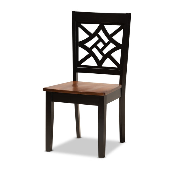 Baxton Studio Baxton Studio 5-Piece Modern Two-Tone Wood Dining Set – Stylish Round Table & Geometric Chairs Anila-Dark Brown/Walnut-5PC Dining Set