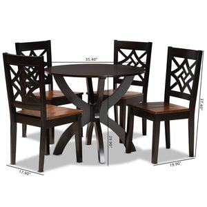 Baxton Studio Baxton Studio 5-Piece Modern Two-Tone Wood Dining Set – Stylish Round Table & Geometric Chairs Anila-Dark Brown/Walnut-5PC Dining Set