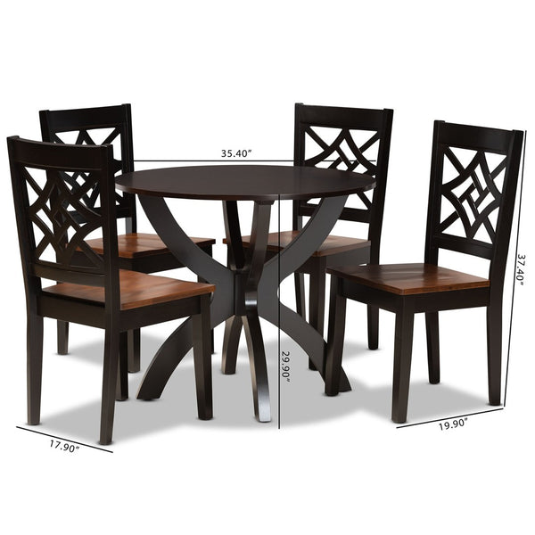 Baxton Studio Baxton Studio 5-Piece Modern Two-Tone Wood Dining Set – Stylish Round Table & Geometric Chairs Anila-Dark Brown/Walnut-5PC Dining Set