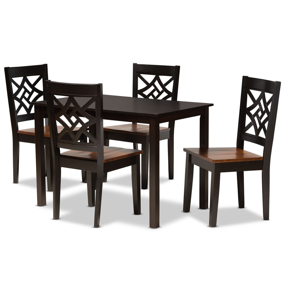 Baxton Studio Baxton Studio 5-Piece Two-Tone Modern Dining Set with Geometric Chairs for Stylish Dining Spaces RH340C-Dark Brown/Walnut-5PC Dining Set
