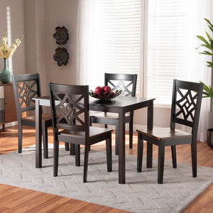 Baxton Studio Baxton Studio 5-Piece Two-Tone Modern Dining Set with Geometric Chairs for Stylish Dining Spaces RH340C-Dark Brown/Walnut-5PC Dining Set