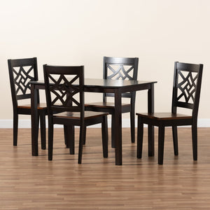 Baxton Studio Baxton Studio 5-Piece Two-Tone Modern Dining Set with Geometric Chairs for Stylish Dining Spaces RH340C-Dark Brown/Walnut-5PC Dining Set