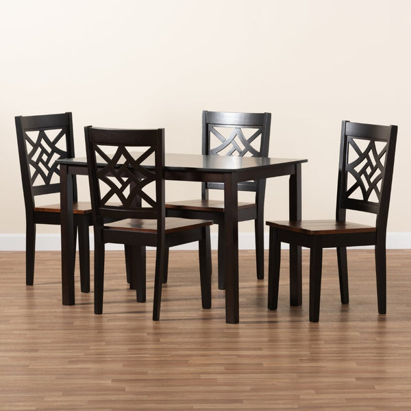 Baxton Studio Baxton Studio 5-Piece Two-Tone Modern Dining Set with Geometric Chairs for Stylish Dining Spaces RH340C-Dark Brown/Walnut-5PC Dining Set