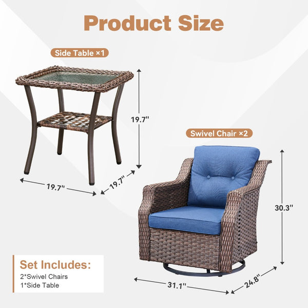 English Elm 2 Person Pe Rattan Swivel Rocker Set with Mosaic Side Table Patio Seating T3773P417906