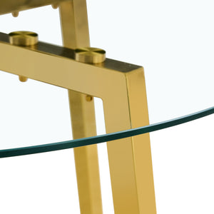 English Elm Modern Round Tempered Glass Dining Table with Gold 7-Shaped Legs, 47.3" Clear Top, Durable Luxury W1151S01881