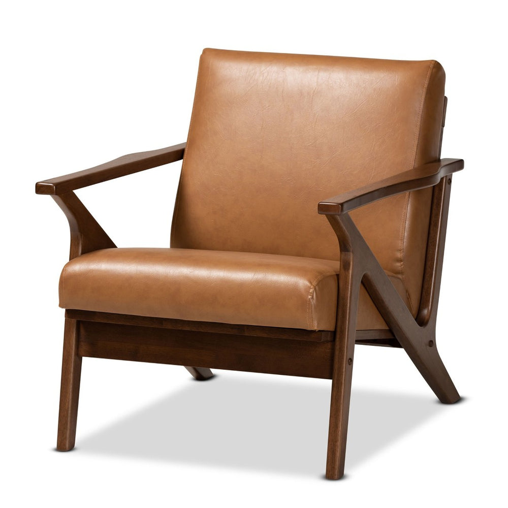 Baxton Studio Baxton Studio Bianca Lounge Chair - Mid-Century Walnut Brown Frame & Tan Faux Leather Comfort Seat Bianca-Tan/Walnut Brown-CC