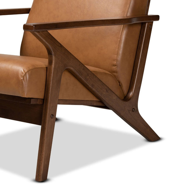 Baxton Studio Baxton Studio Mid-Century Modern Lounge Chair & Ottoman Set in Walnut Brown & Tan Faux Leather Comfort Bianca-Tan/Walnut Brown-2PC Set