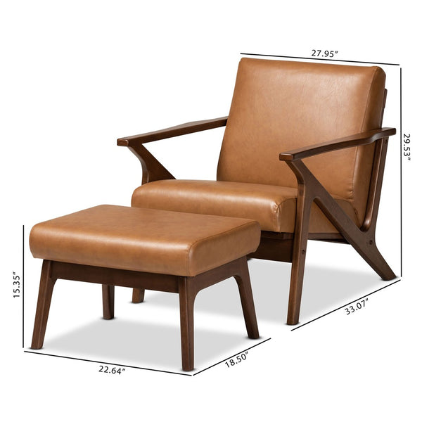 Baxton Studio Baxton Studio Mid-Century Modern Lounge Chair & Ottoman Set in Walnut Brown & Tan Faux Leather Comfort Bianca-Tan/Walnut Brown-2PC Set