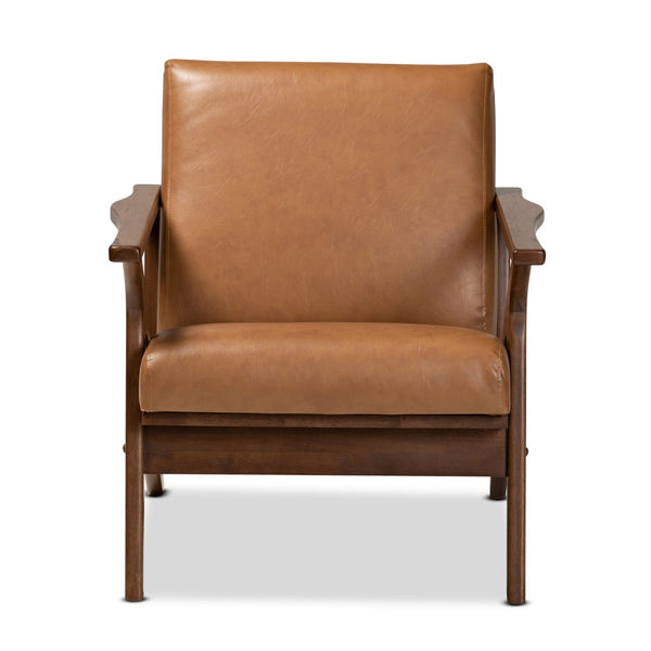 Baxton Studio Baxton Studio Bianca Lounge Chair - Mid-Century Walnut Brown Frame & Tan Faux Leather Comfort Seat Bianca-Tan/Walnut Brown-CC
