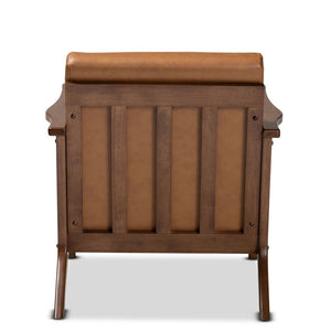 Baxton Studio Baxton Studio Bianca Lounge Chair - Mid-Century Walnut Brown Frame & Tan Faux Leather Comfort Seat Bianca-Tan/Walnut Brown-CC